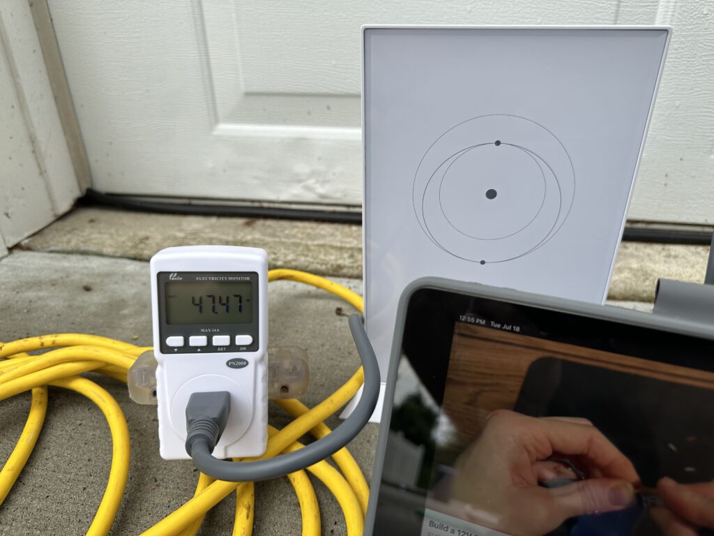 This photo shows how many watts the Starlink dish and router uses when plugged into AC power.
