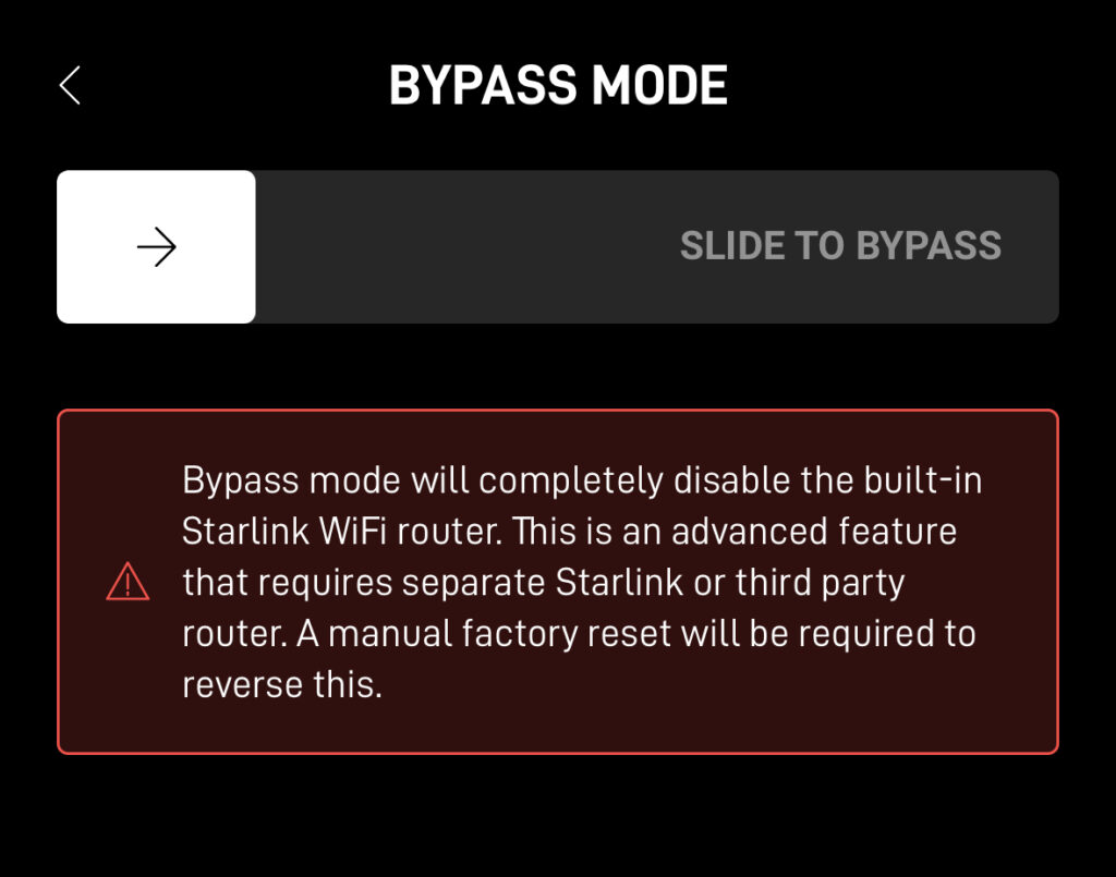 Starlink router bypass mode