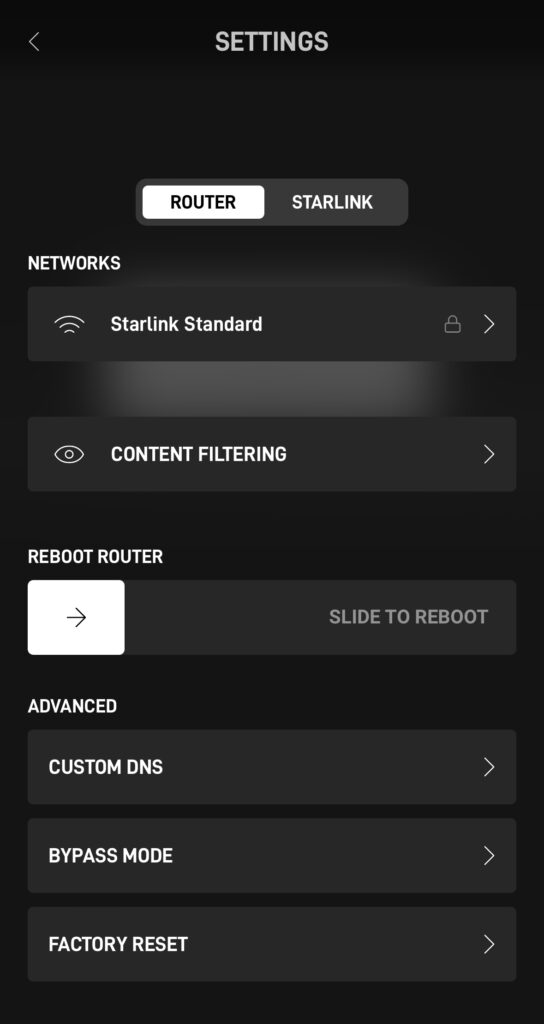 Starlink router settings