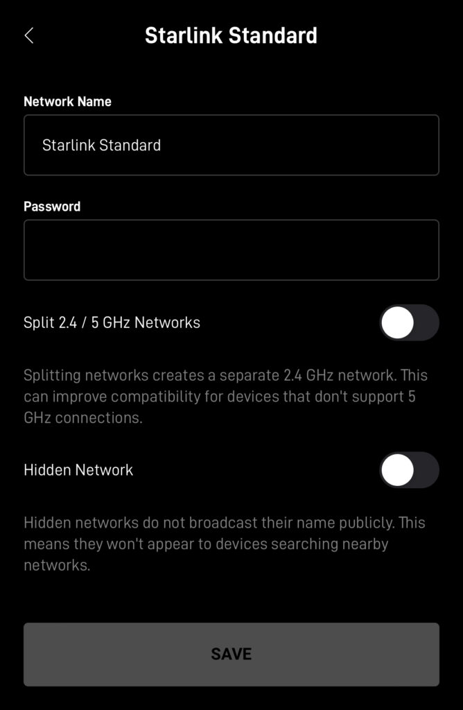 Setting a Starlink Wifi name and password
